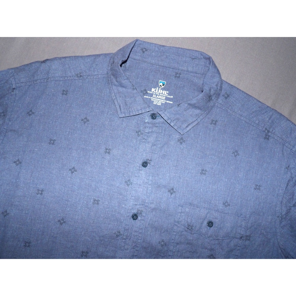 KUHL Short Sleeved Hemp Blend Blue Check Button Up Shirt Men's XL